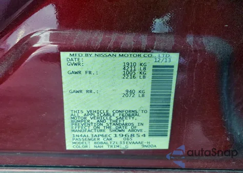 2014 Nissan Altima 2.5 z USA, uszkodzony, nr VIN 1N4AL3AP6EC196854